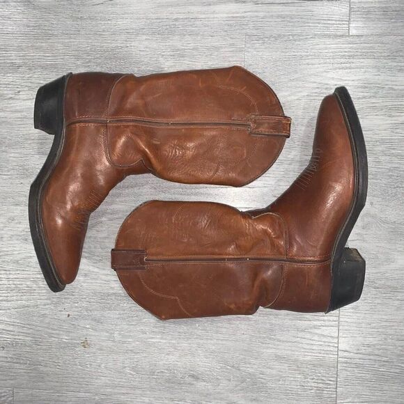 Justin 1108 Brown Men’s 9 D Leather Western Cowboy Boots Made In USA Comfort - Picture 6 of 13